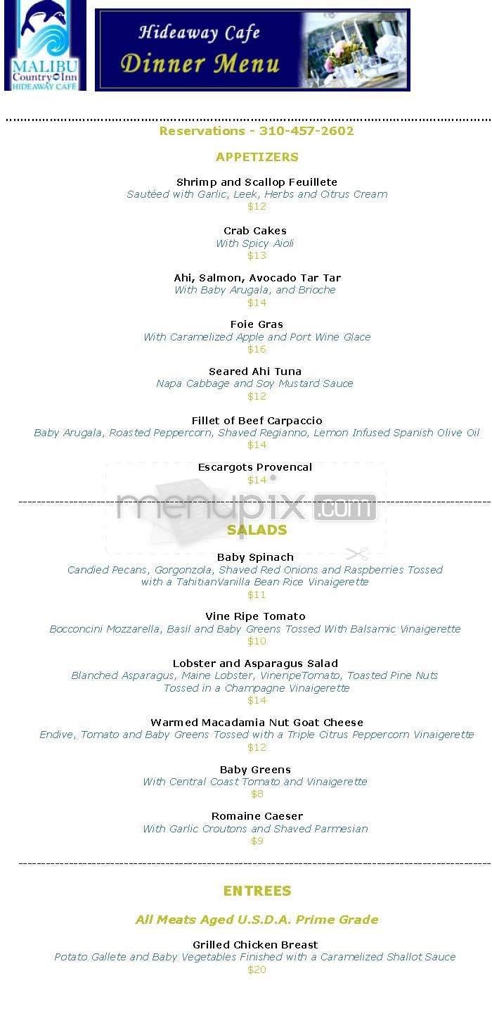 Hideaway Cafe - Honolulu, HI menu_pic