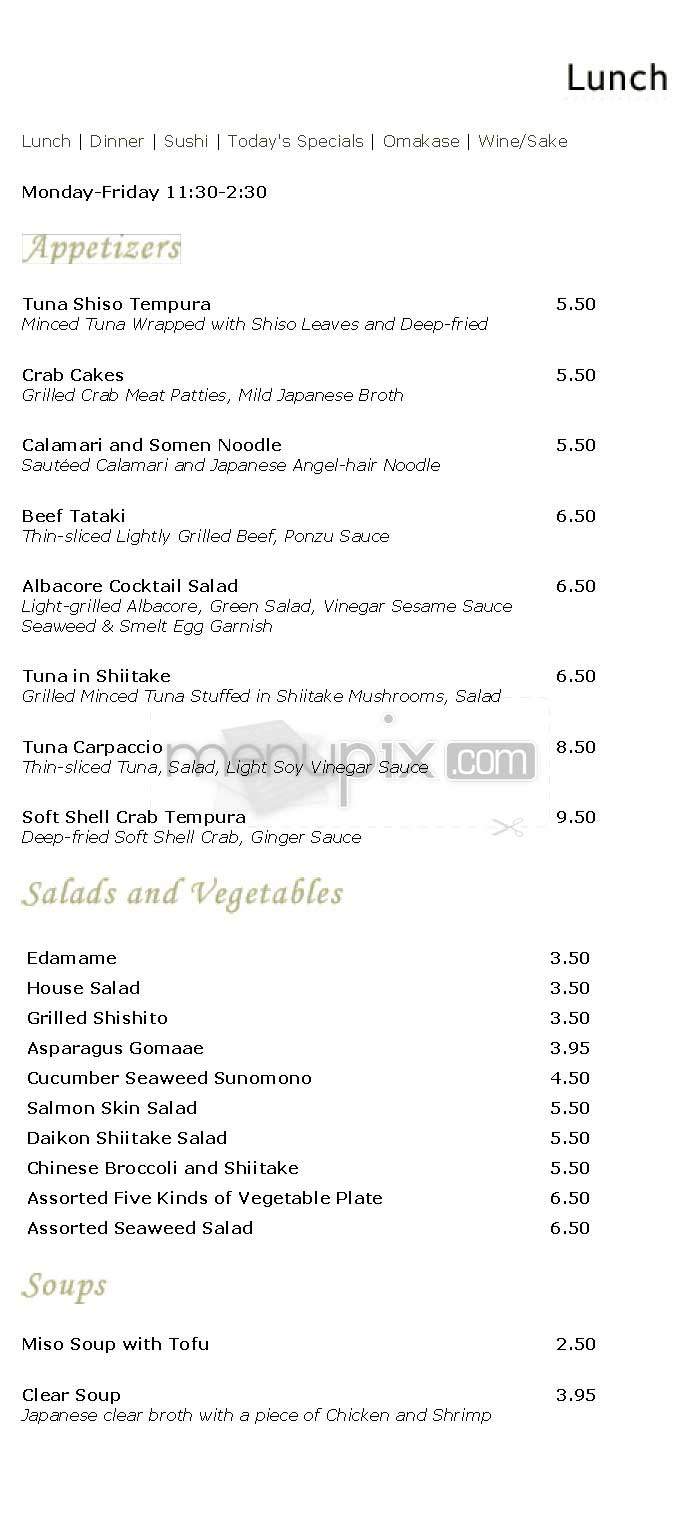Hirozen - Los Angeles, CA menu_pic