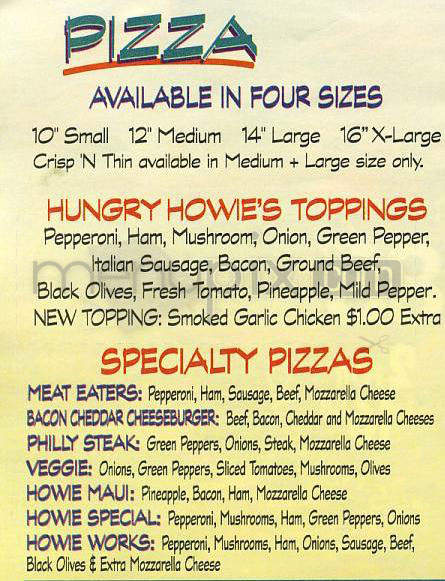Hungry Howie's Pizza - Glendale, CA menu_pic