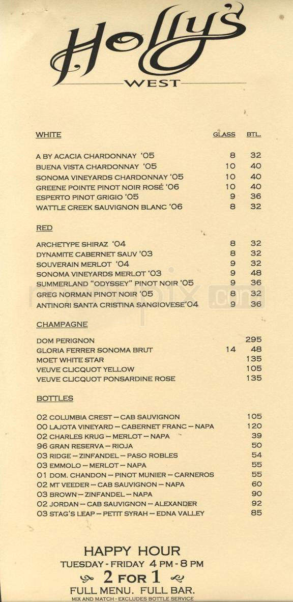 Holly's West - Santa Monica, CA menu_pic