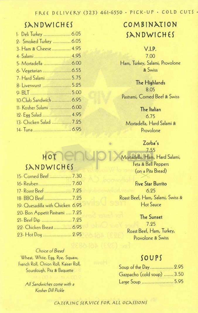 Hollywood VIP Deli - Los Angeles, CA menu_pic