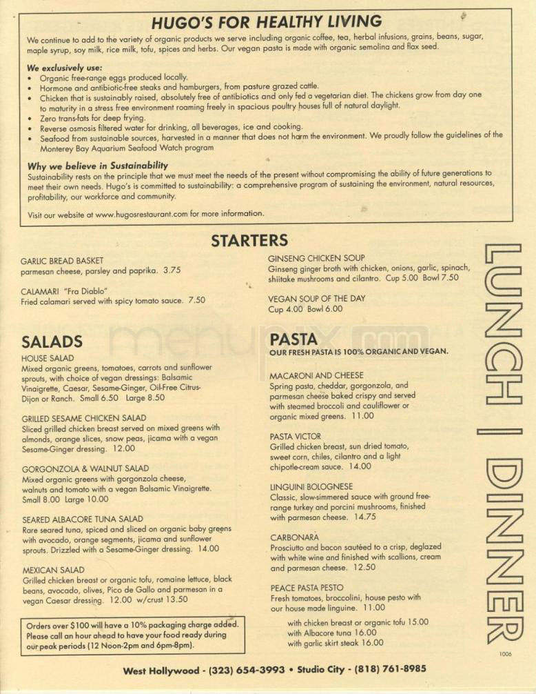 Hugo's - West Hollywood, CA menu_pic