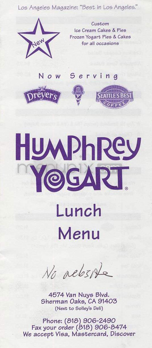 Humphry Yogurt - Sherman Oaks, CA menu_pic