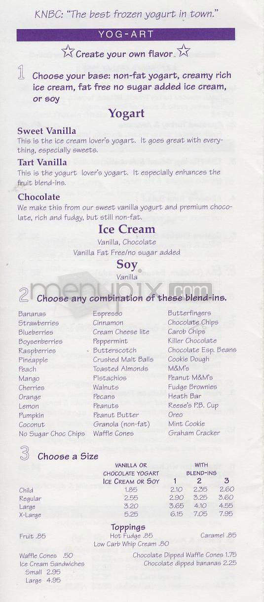 Humphry Yogurt - Sherman Oaks, CA menu_pic