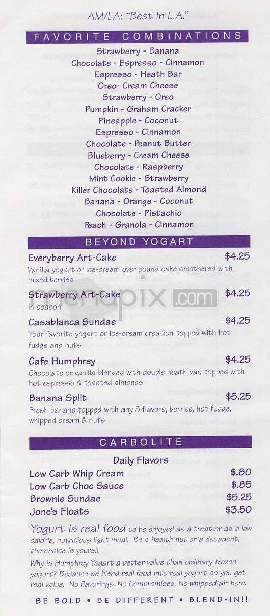 Humphry Yogurt - Sherman Oaks, CA menu_pic
