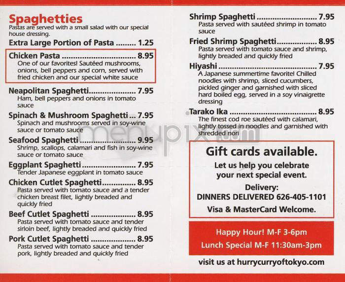 Hurry Curry - Pasadena, CA menu_pic