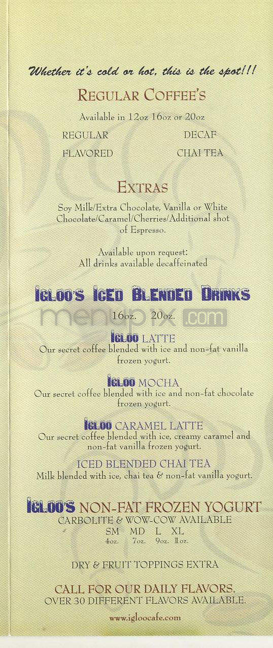 Igloo Cafe - Burbank, CA menu_pic