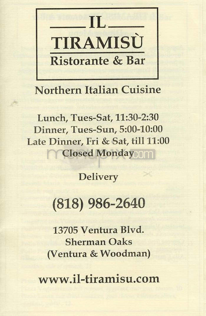 Il Tiramisu - Sherman Oaks, CA menu_pic