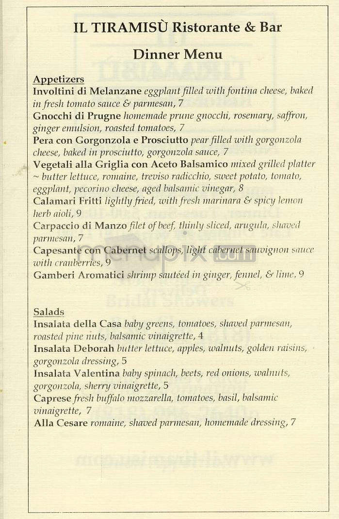 Il Tiramisu - Sherman Oaks, CA menu_pic