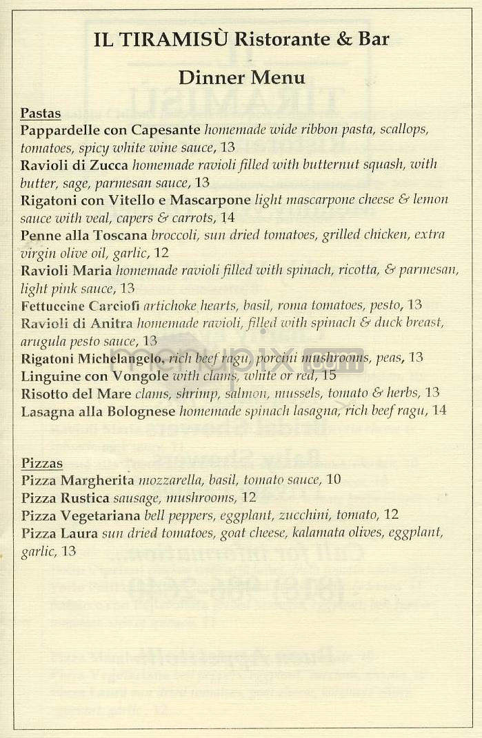 Il Tiramisu - Sherman Oaks, CA menu_pic