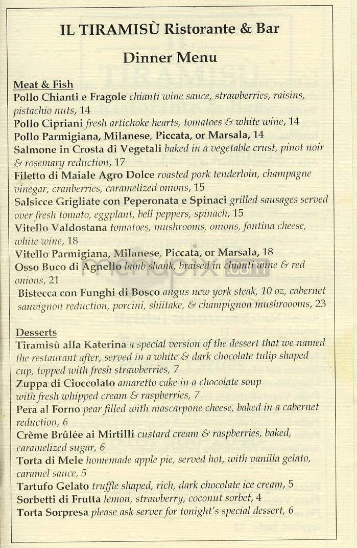 Il Tiramisu - Sherman Oaks, CA menu_pic