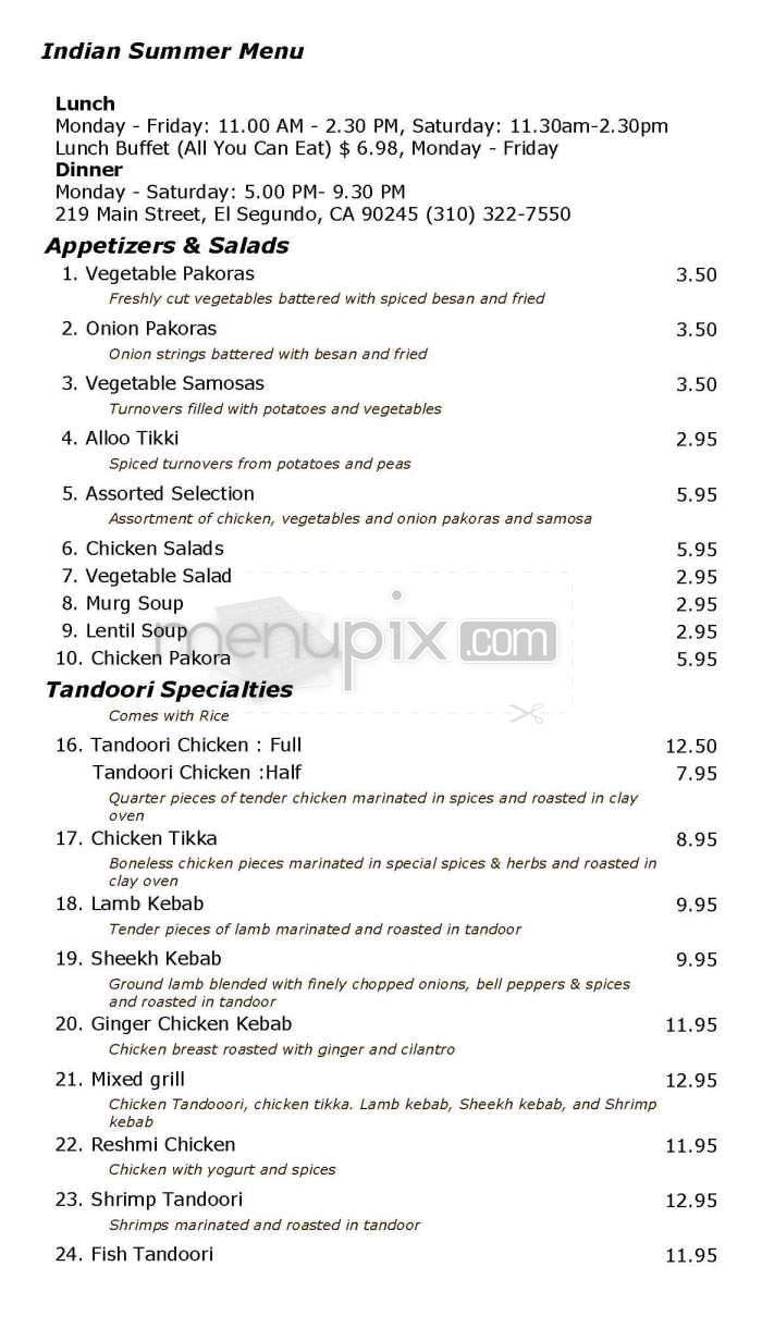 Indian Summer - El Segundo, CA menu_pic
