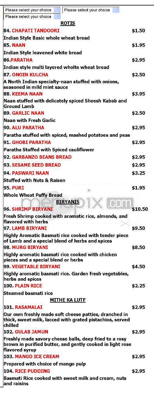 India's Tandoori - Tarzana, CA menu_pic