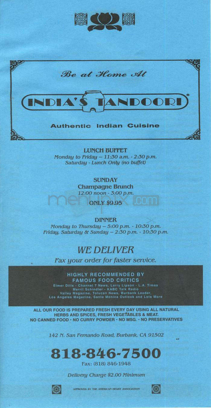 India's Tandoori - Burbank, CA menu_pic