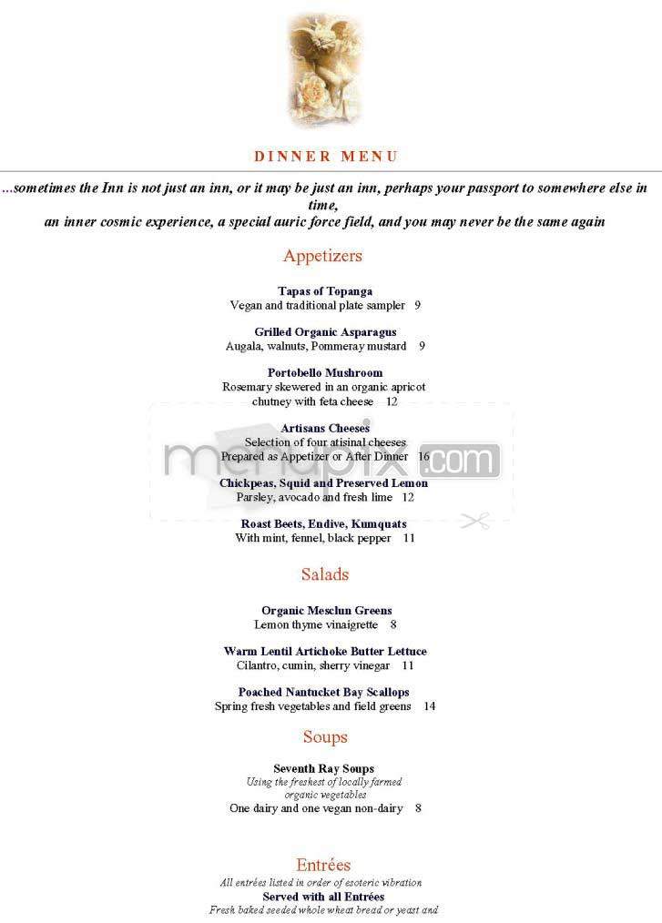 Inn Of The Seventh Ray - Topanga, CA menu_pic