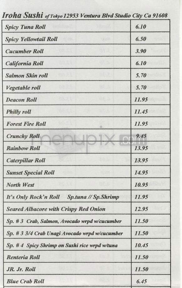 Iroha Sushi - Studio City, CA menu_pic