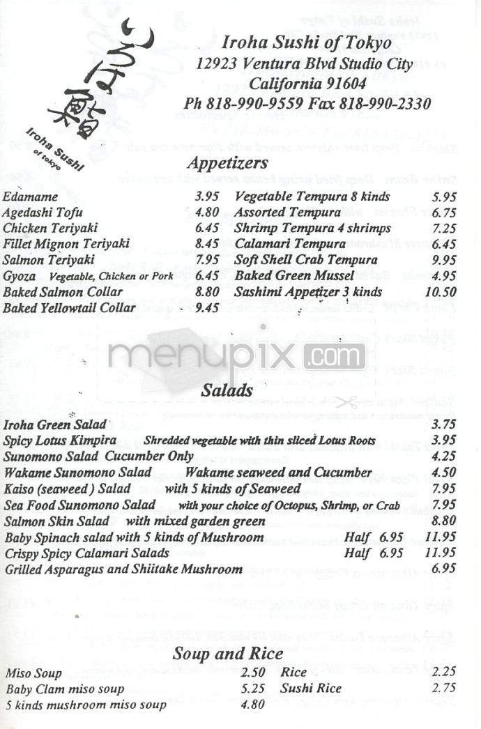Iroha Sushi - Studio City, CA menu_pic