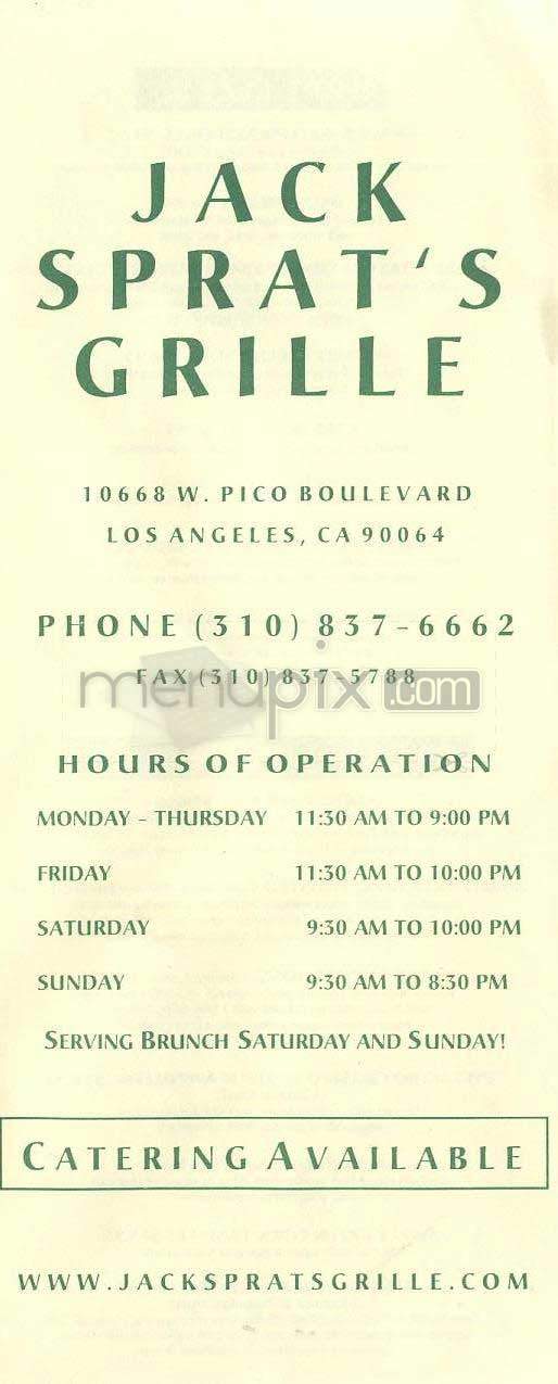 Jack Sprat's Grille - Los Angeles, CA menu_pic
