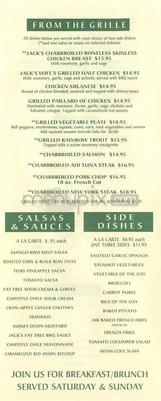 Jack Sprat's Grille - Los Angeles, CA menu_pic