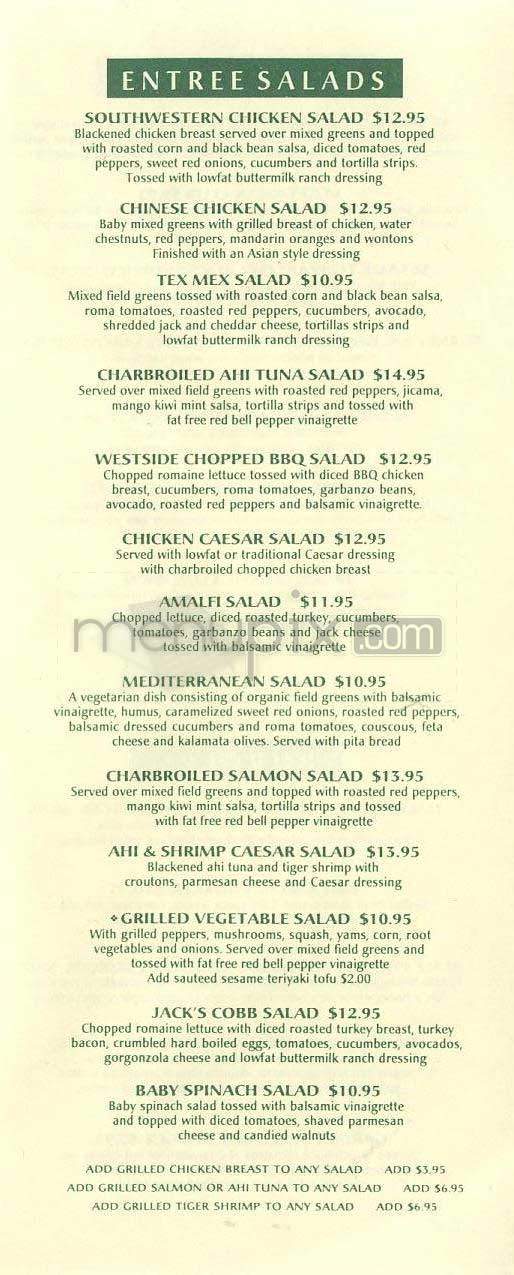 Jack Sprat's Grille - Los Angeles, CA menu_pic