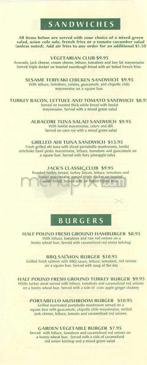 Jack Sprat's Grille - Los Angeles, CA menu_pic