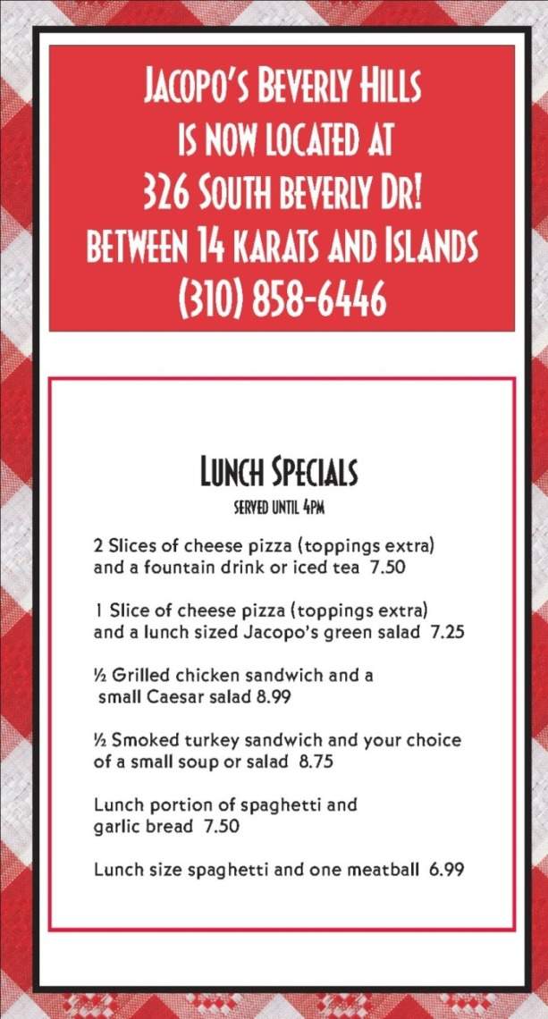 Jacopo's Pizzeria - Beverly Hills, CA menu_pic