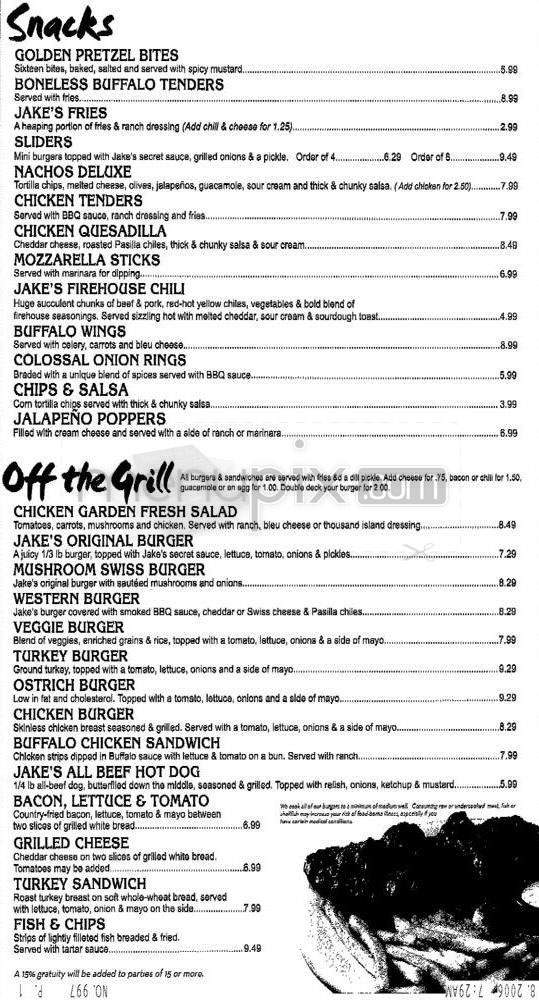 Jake's Cafe & Billiards - Pasadena, CA menu_pic