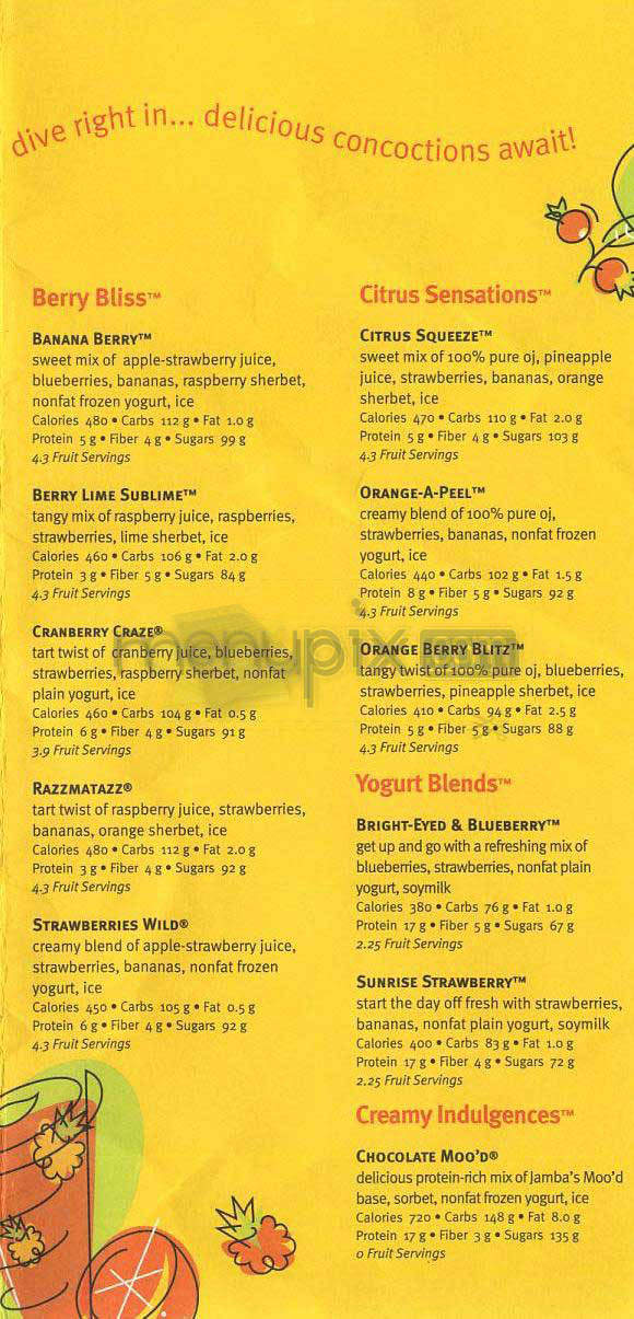 Jamba Juice - Hermosa Beach, CA menu_pic