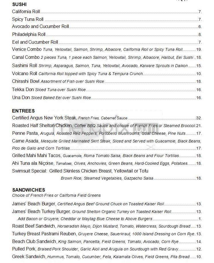 James' Beach Restaurant - Venice, CA menu_pic