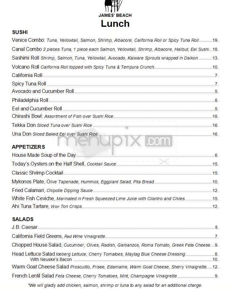 James' Beach Restaurant - Venice, CA menu_pic
