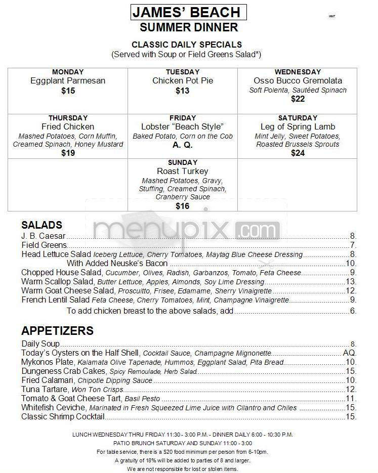 James' Beach Restaurant - Venice, CA menu_pic