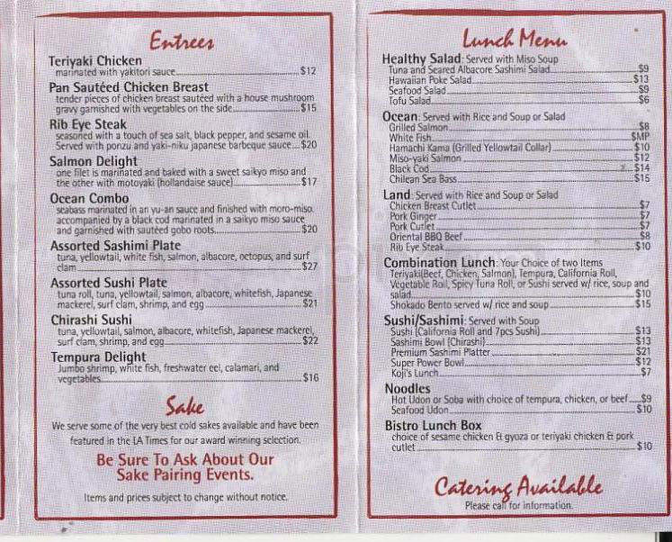 Japon Bistro - Pasadena, CA menu_pic