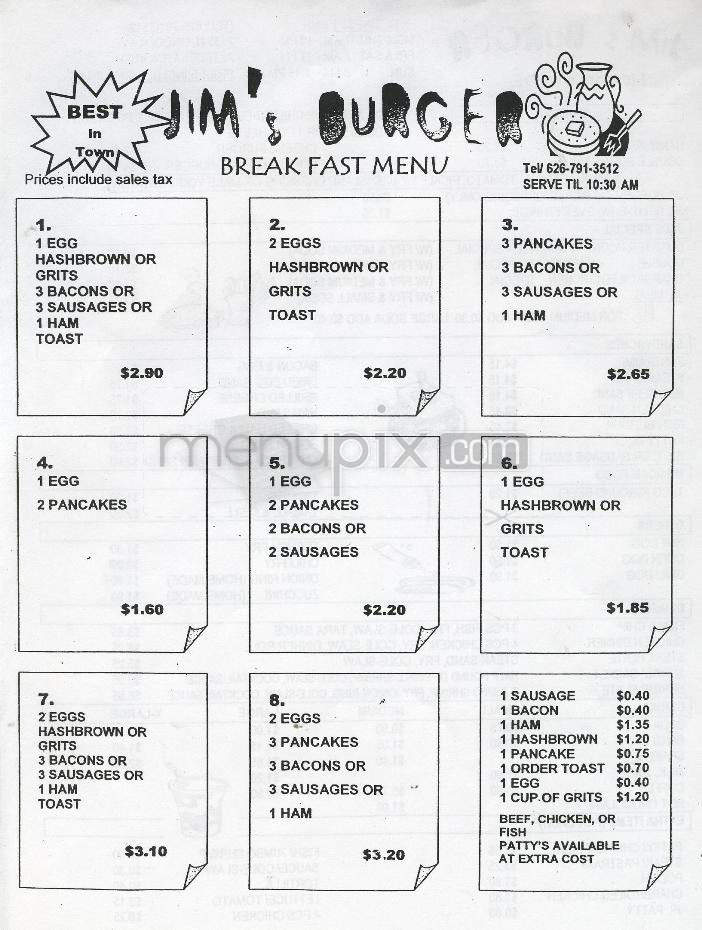 Jim's Burger - Pasadena, CA menu_pic