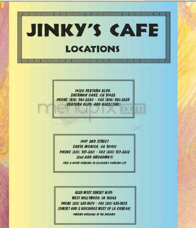 Jinky's Cafe - Sherman Oaks, CA menu_pic