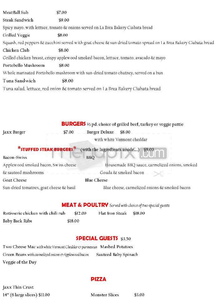 Jaxx On Sunset - West Hollywood, CA menu_pic