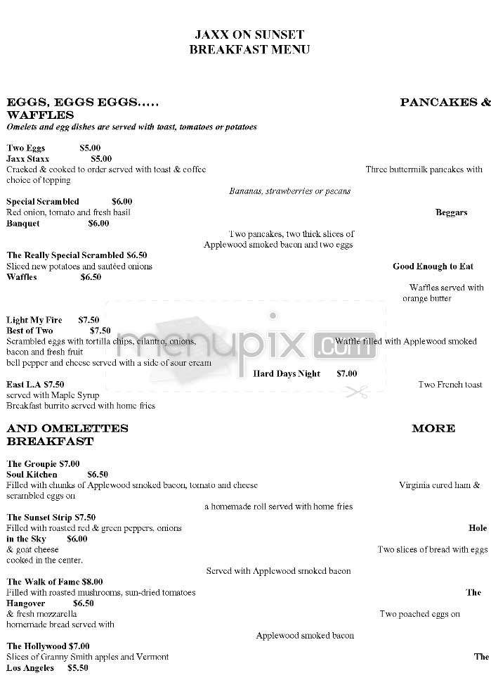 Jaxx On Sunset - West Hollywood, CA menu_pic