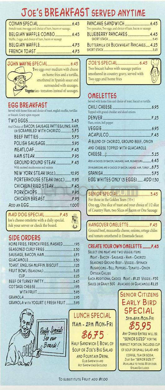 Joe's Diner - Redondo Beach, CA menu_pic