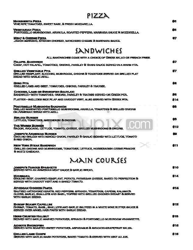 Joseph's Cafe - Los Angeles, CA menu_pic