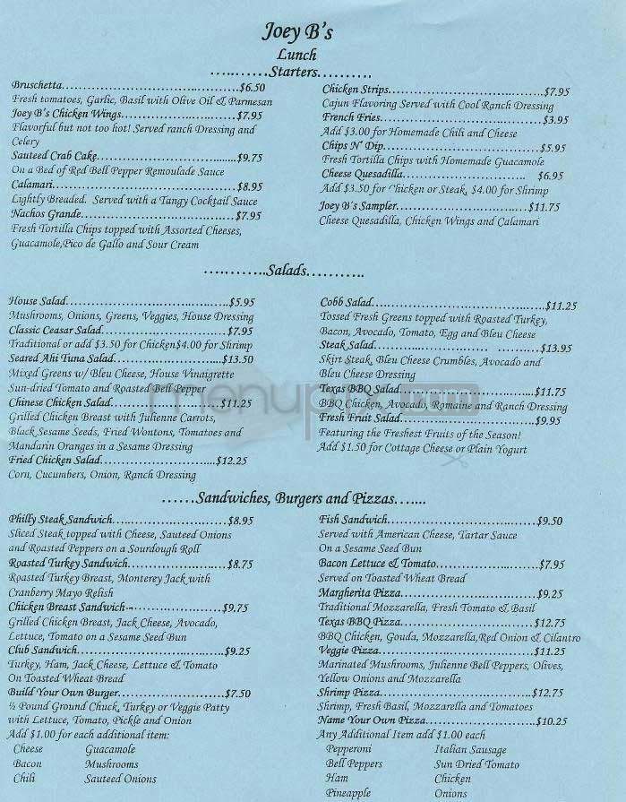 Joey B's - West Hollywood, CA menu_pic