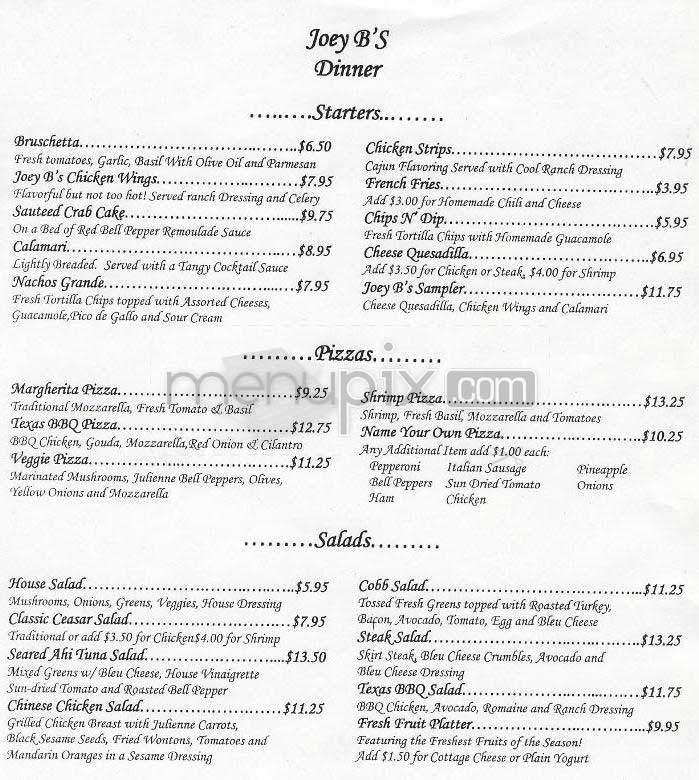 Joey B's - West Hollywood, CA menu_pic