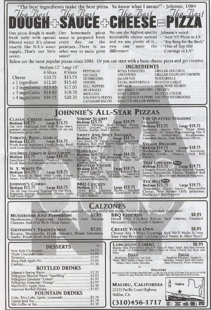 Johnnie's New York Pizza - West Hollywood, CA menu_pic
