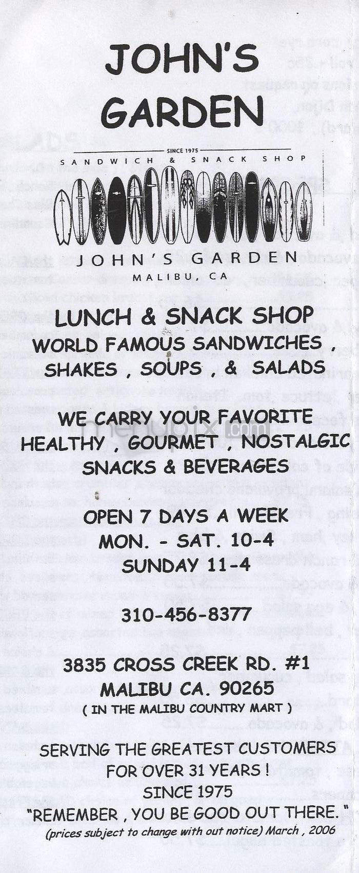 John's Garden - Malibu, CA menu_pic