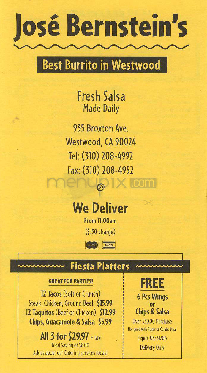 Jose Bernstein's - Los Angeles, CA menu_pic