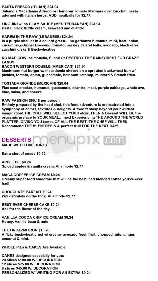 Juliano's Raw - Santa Monica, CA menu_pic