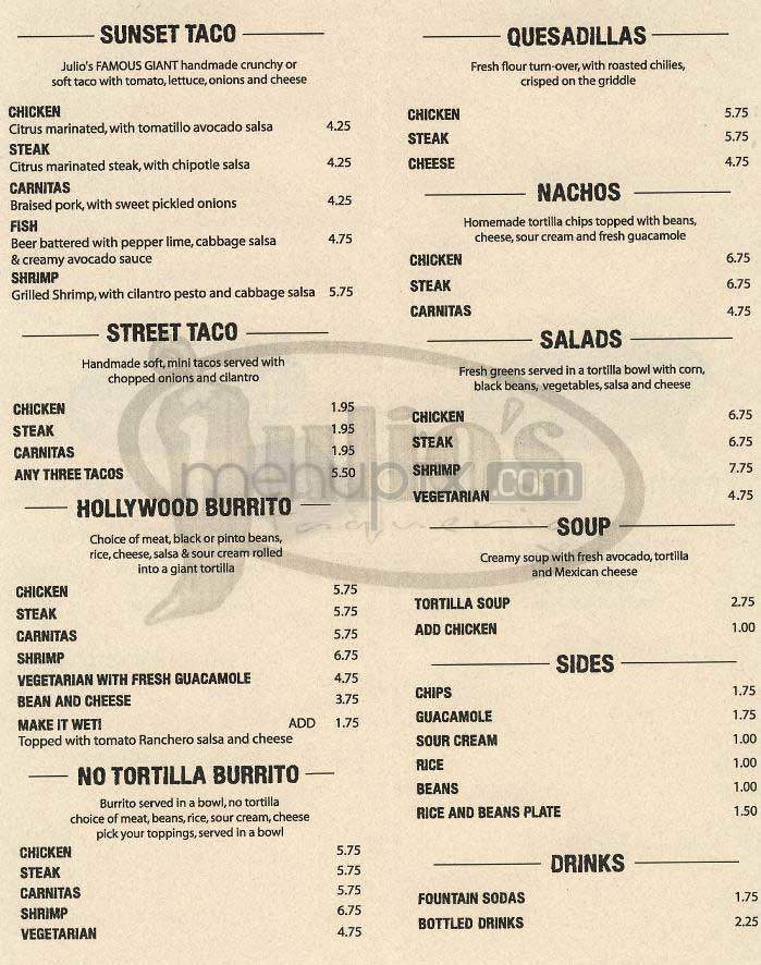 Julio's - West Hollywood, CA menu_pic