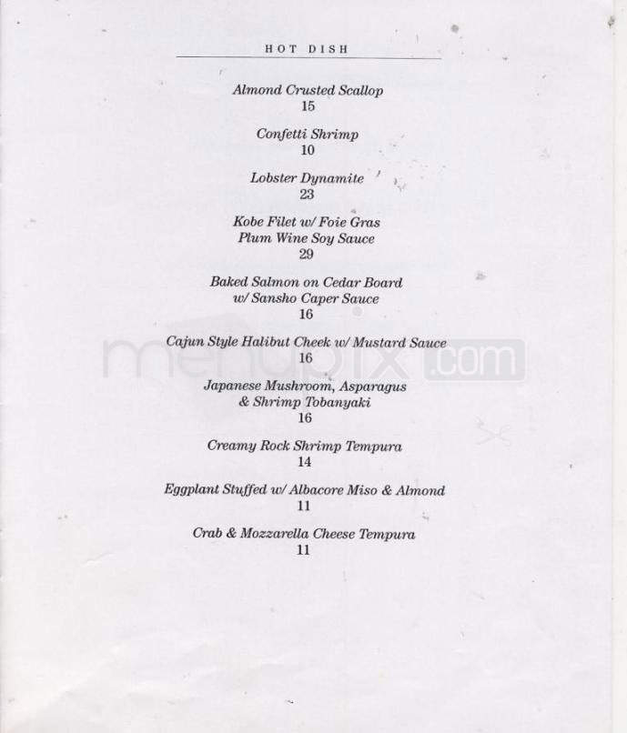 Katsuya - Los Angeles, CA menu_pic
