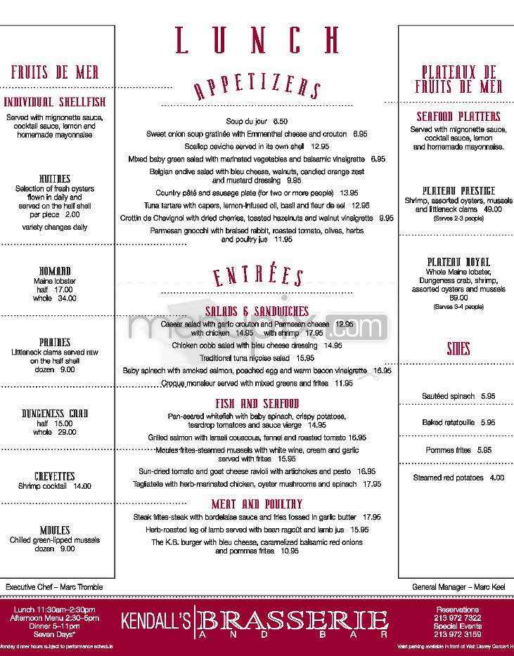 Kendall's Brasserie - Los Angeles, CA menu_pic