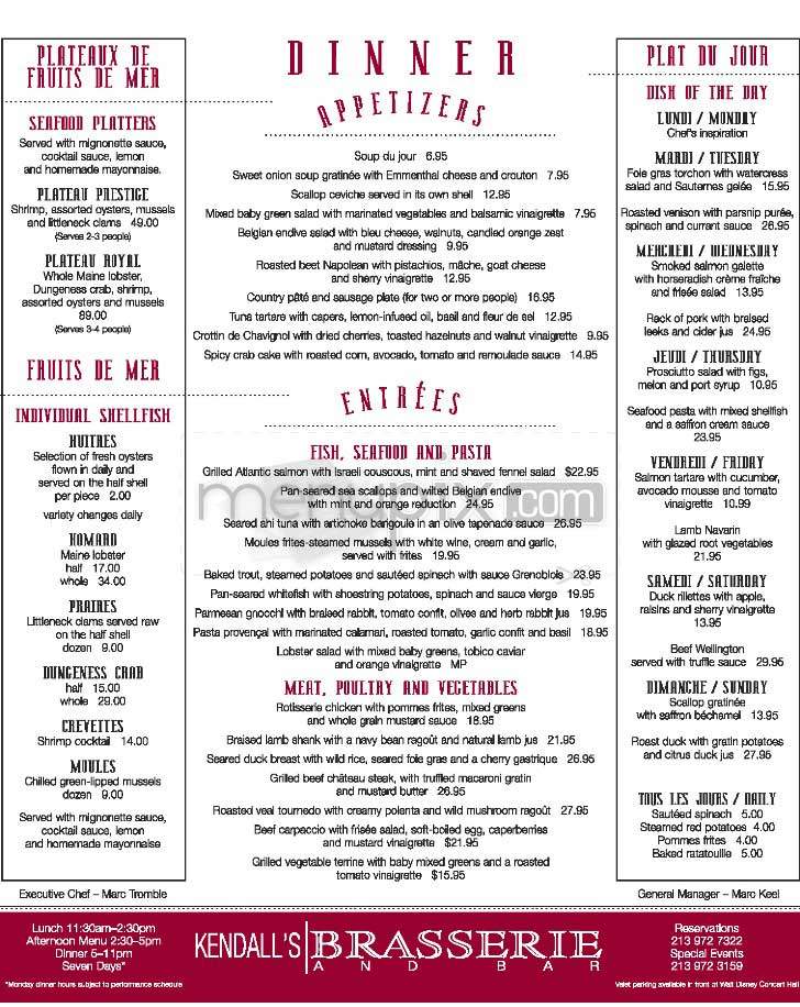 Kendall's Brasserie - Los Angeles, CA menu_pic