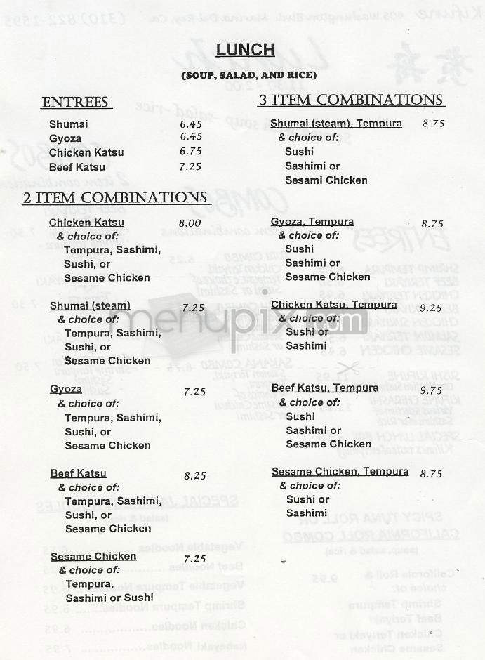 Kifune Sushi Bar - Venice, CA menu_pic