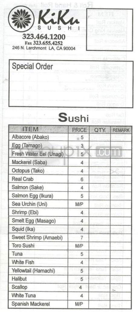 Kiku Sushi - Los Angeles, CA menu_pic